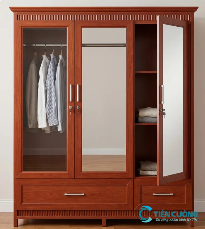 Tủ Quần Áo Nhôm Kính Có Tốt Không? Kinh Nghiệm Chọn Bền Đẹp - hình ảnh thực tế Tủ nhôm kính vân gỗ đẹp cao cấp