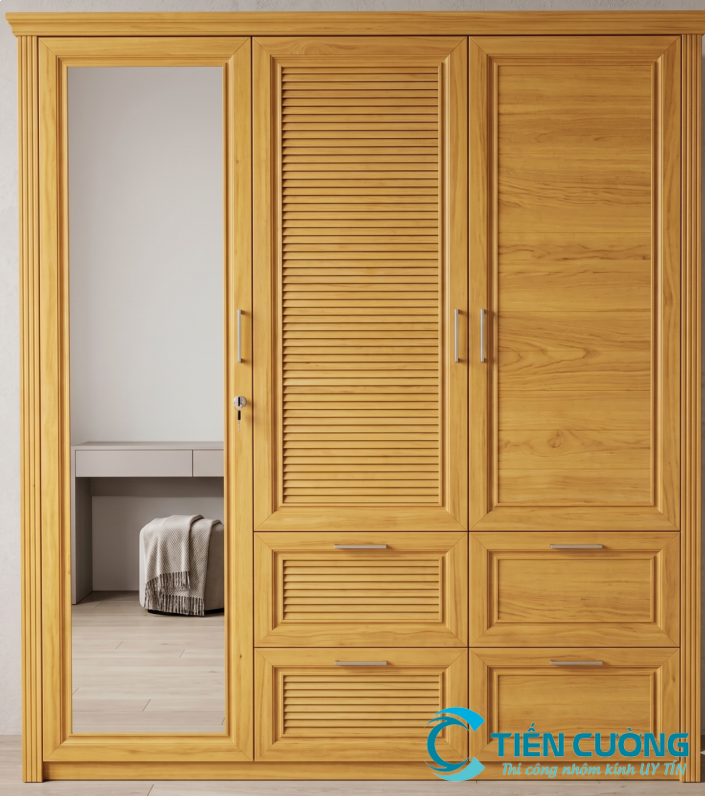 Tủ quần áo nhôm kính vân gỗ sang trọng chống ẩm mốc