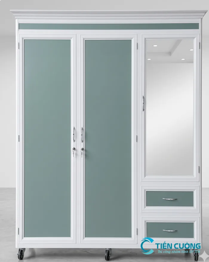 Tủ quần áo nhôm kính cửa mở thiết kế hiện đại cho phòng ngủ