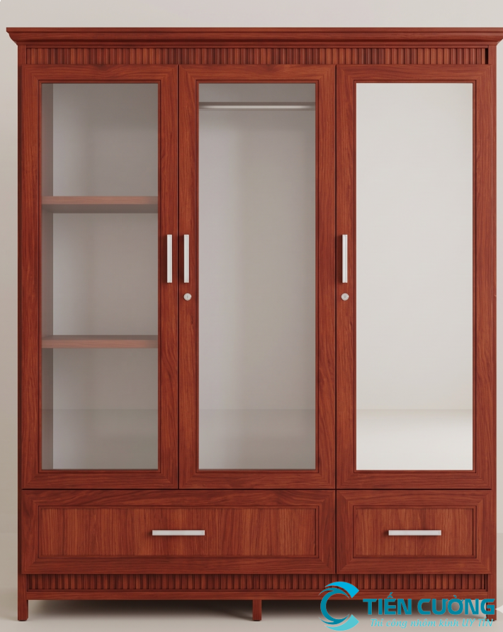 Tủ quần áo nhôm kính giả gỗ đẹp