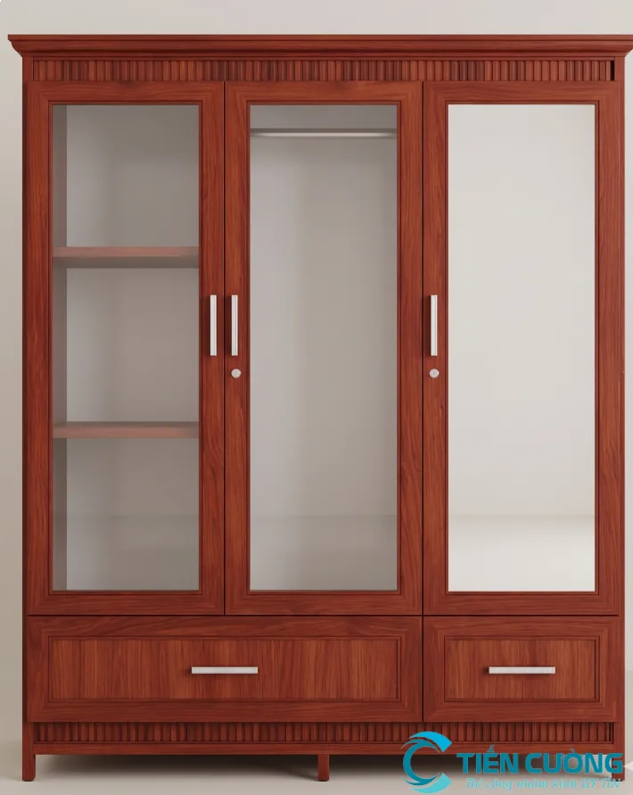 Tủ quần áo nhôm kính giả gỗ đẹp