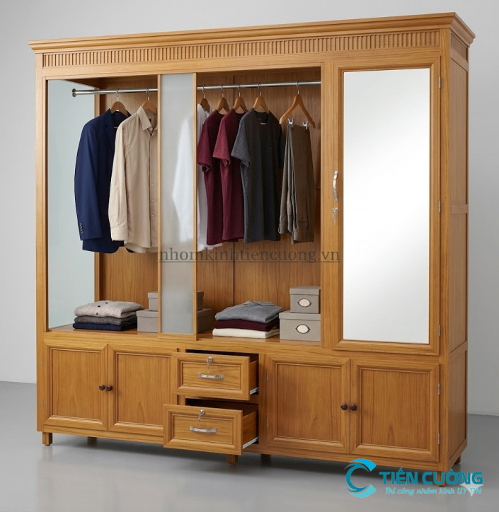 tủ quần áo nhôm kính vân gỗ đẹp cho phòng ngủ