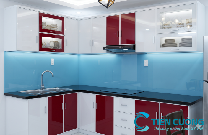 Gia công tủ bếp nhôm kính trực tiếp tại xưởng